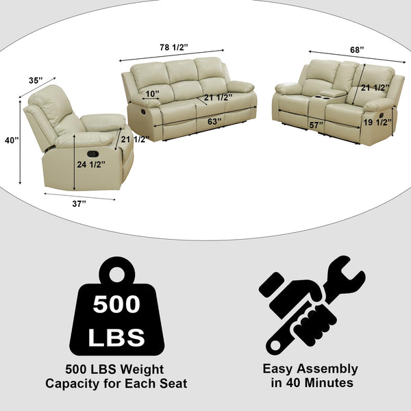 3-Piece Reclining Sectional Sofa with Storage Console