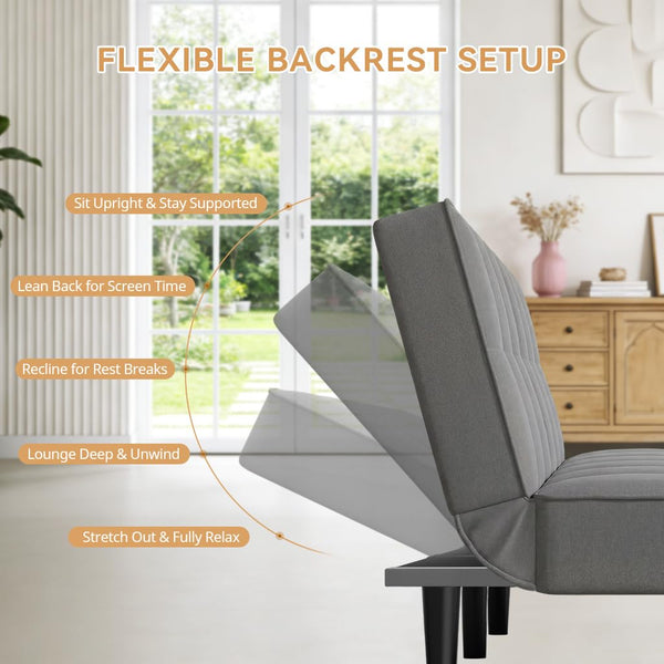 67" Convertible Futon Sofa Bed with Adjustable Backrest – Light Gray