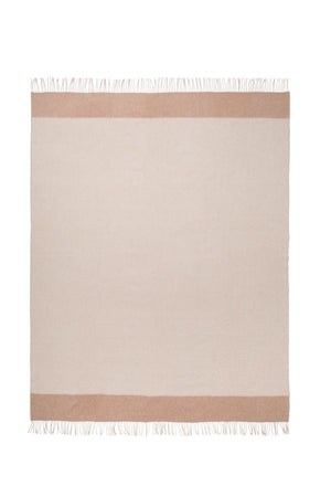 100% Cashmere Throw Blanket — Natural Beige, 67"x57", Reversible Jacquard with Fringe