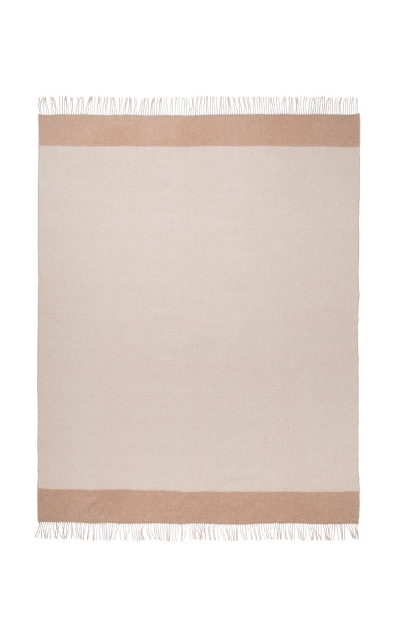 100% Cashmere Throw Blanket — Natural Beige, 67"x57", Reversible Jacquard with Fringe