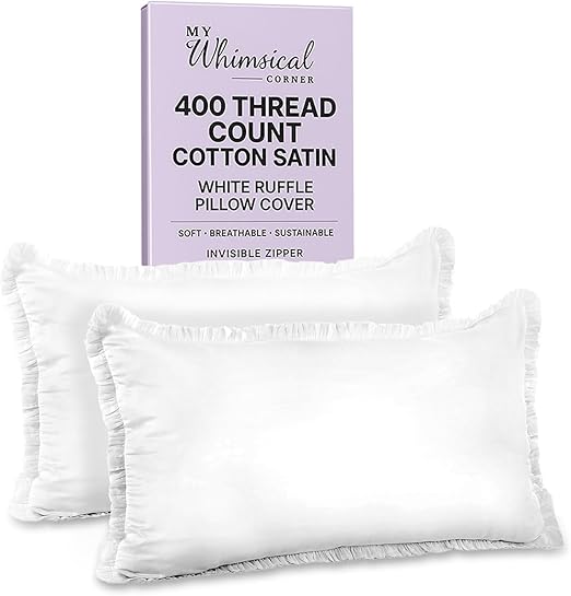 White Cotton Ruffle Throw Pillow Covers – Pack of 2