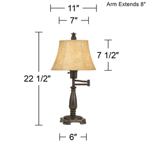 Bronze Swing Arm Desk Table Lamp 22.5" with Faux Leather Shade