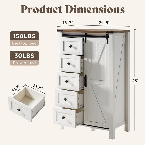 AMERLIFE 3PCS Farmhouse Bedroom Cabinet Set, Dresser Sets Include 47'' 4-Drawers, 60'' 4-Drawer and 5-Drawer Dresser, Distressed White