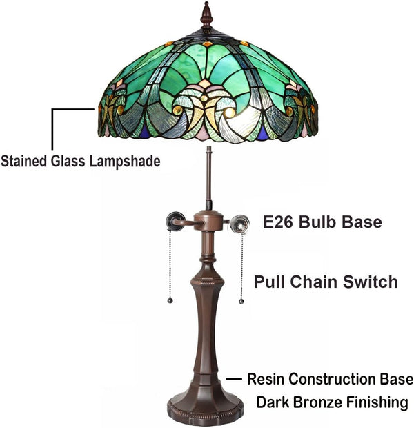 Tiffany Style Stained Glass Table Lamp – Victorian Green