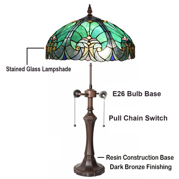 Tiffany Style Stained Glass Table Lamp – Victorian Green