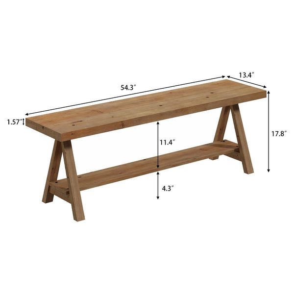Solid Wood Farmhouse Entryway Bench with Storage Shelf