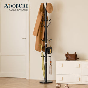 Freestanding Coat Rack with Marble Base & 12 Hooks