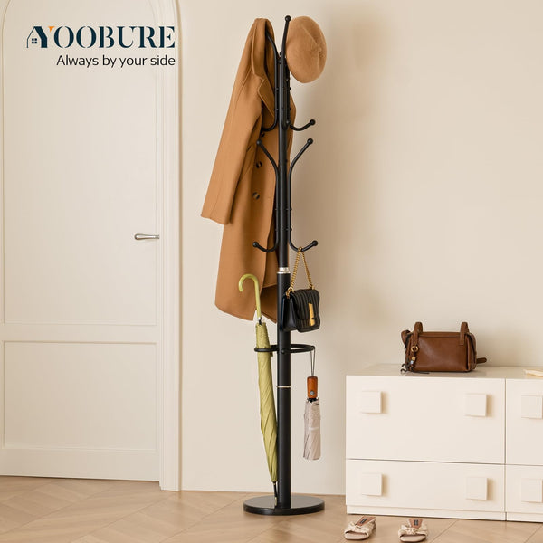 Freestanding Coat Rack with Marble Base & 12 Hooks