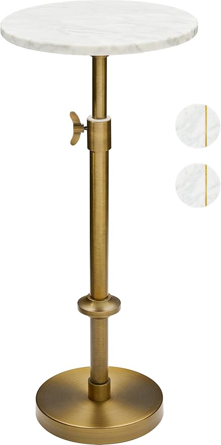 Adjustable Height Marble Side Table with Pedestal Stand