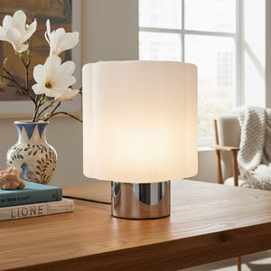 Frosted Glass Mushroom Table Lamp – Chrome