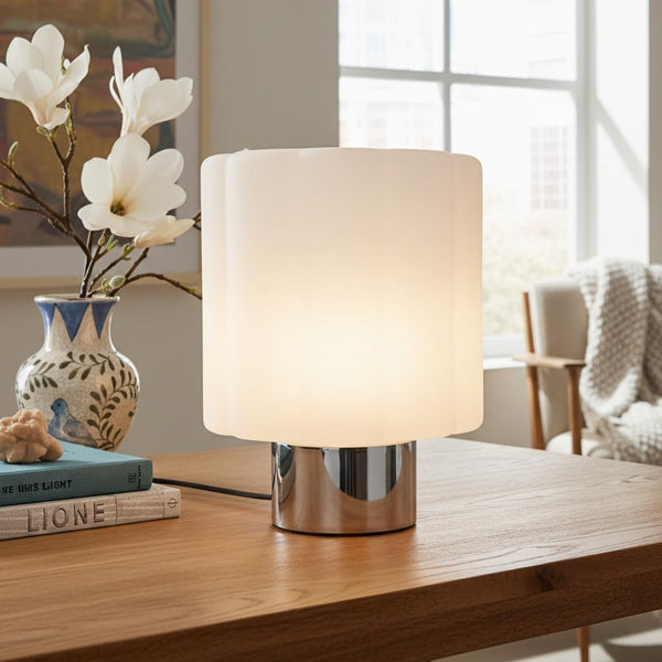Frosted Glass Mushroom Table Lamp – Chrome