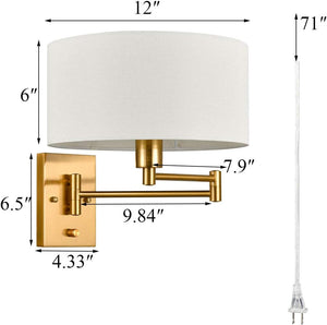 Gold Plug-In Swing Arm Wall Sconces Set of 2
