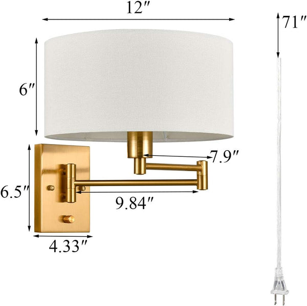 Gold Plug-In Swing Arm Wall Sconces Set of 2