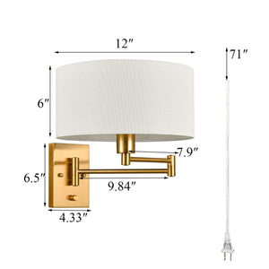 Gold Plug-In Swing Arm Wall Sconces Set of 2
