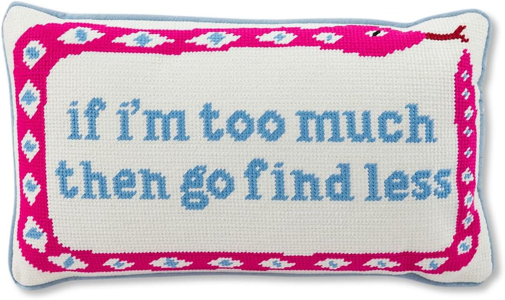 Needlepoint Throw Pillow – Blue Wool Embroidered Accent