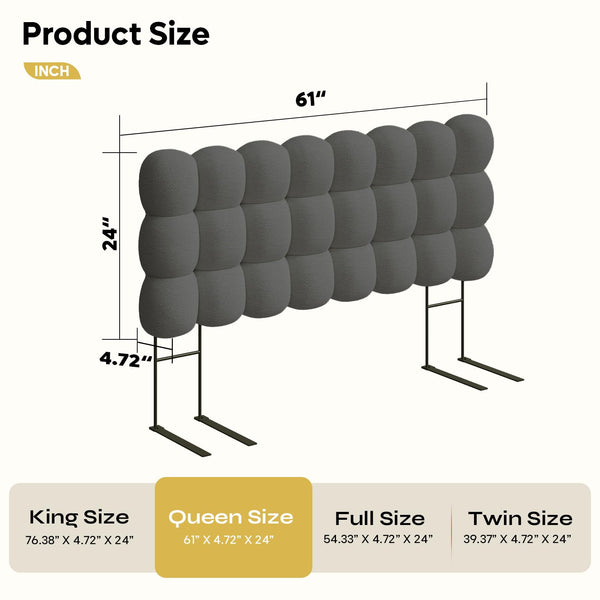 Queen Upholstered Headboard – Cloud-Shaped, Adjustable Height, Teddy Fleece, Grey