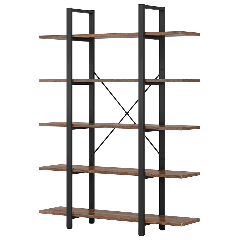 5-Tier Industrial Bookshelf 72" Tall – Metal Frame & Wood Shelves