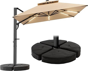 10 ft Square Cantilever Patio Umbrella with Solar Lights & Base