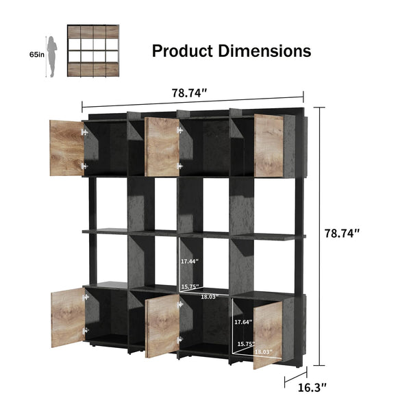 Tall Bookcase with Storage Cabinets & Open Shelves