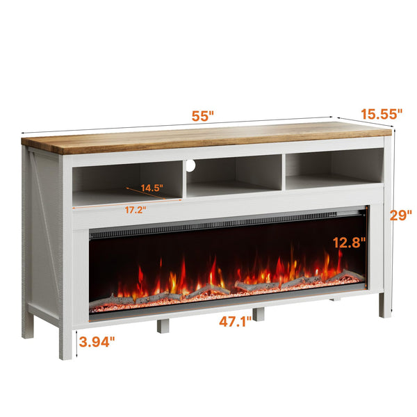 Electric Fireplace TV Stand with Open Storage – 55 to 98 Inch