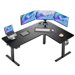 L-Shaped Electric Standing Desk with Built-In Power Outlets