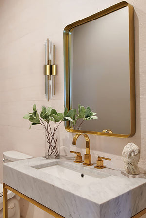 2-Light Modern Gold Wall Sconce with Clear Glass Crystal