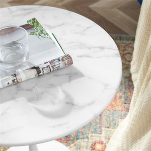 Round Marble Top Side Table with Glossy Tapered Pedestal Base