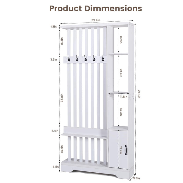 Room Divider with Shelves, Storage Cabinet & Coat Rack