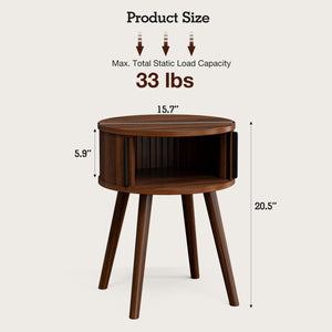 Mid-Century Side Table with Sliding Door & Solid Wood Legs
