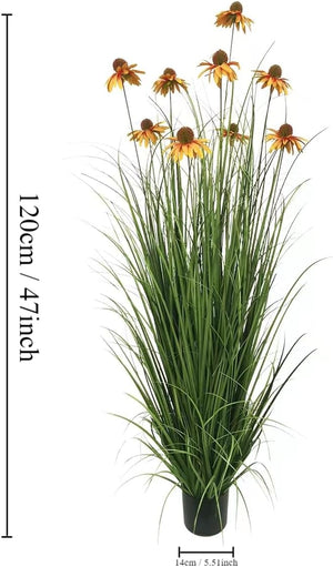 46-Inch Artificial Grass Plant with Echinacea Flowers – Indoor & Outdoor Decor