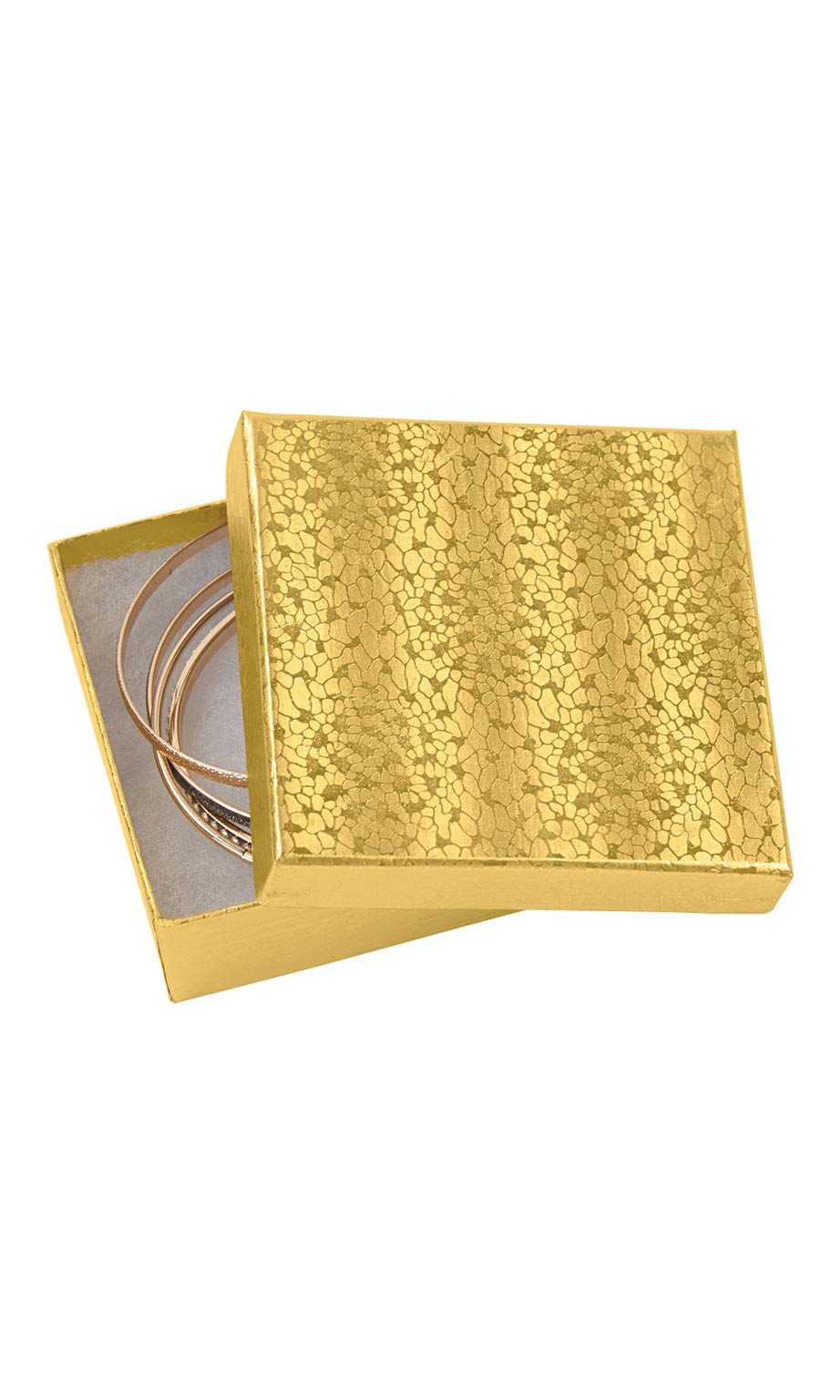 Cotton Filled Embossed Jewelry Boxes with Lids — Case of 100, 3.5" x 3.5" x 1"