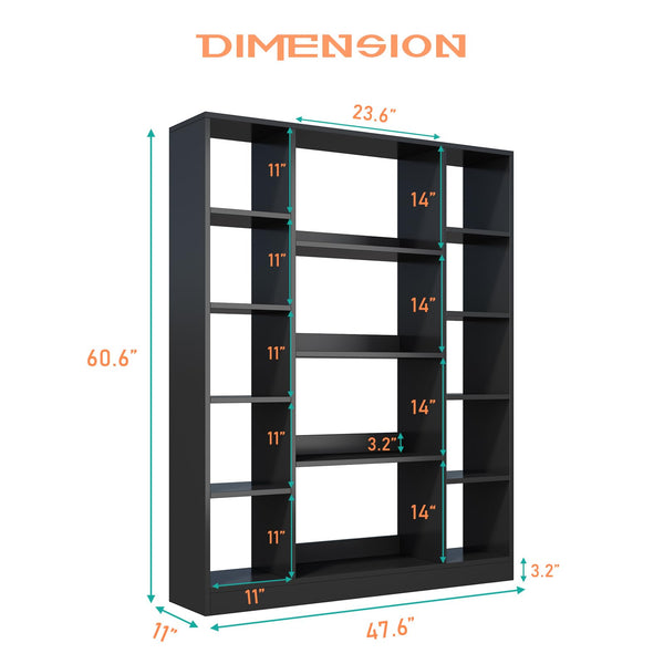Cube Storage Bookcase with Base, 10 Cubes & 4 Shelves, Black