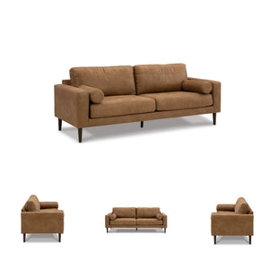 Faux Leather Sofa with Bolster Pillows & Wood Accent Legs, Dark Brown