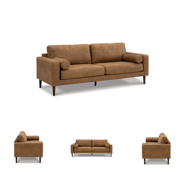 Faux Leather Sofa with Bolster Pillows & Wood Accent Legs, Dark Brown