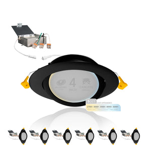 4-Inch Gimbal LED Recessed Light – 5CCT Selectable, Dimmable, Canless, 6-Pack