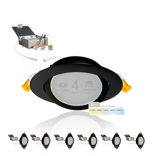 4-Inch Gimbal LED Recessed Light – 5CCT Selectable, Dimmable, Canless, 6-Pack