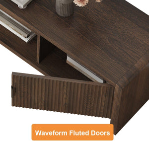 Mid Century Modern TV Stand with Waveform Fluted Doors, 63 Inch
