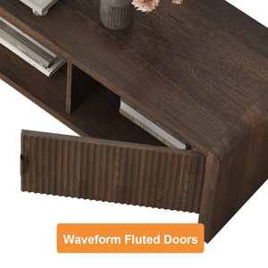 Mid Century Modern TV Stand with Waveform Fluted Doors, 63 Inch