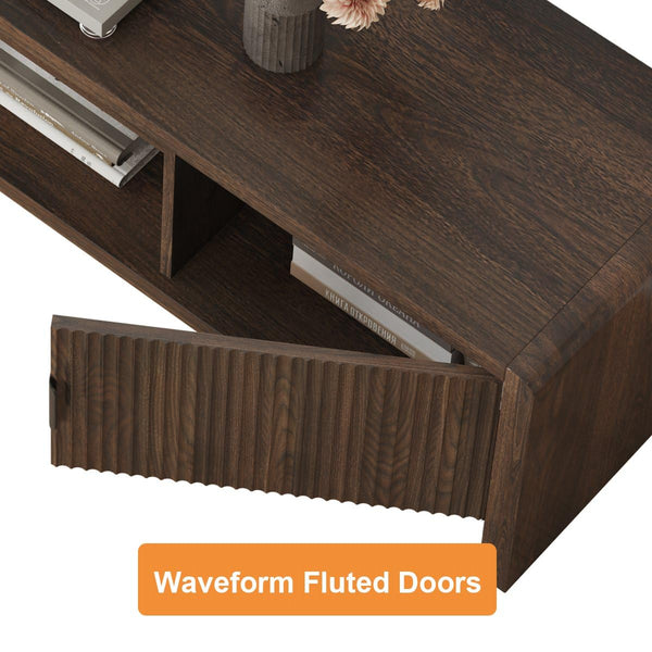 Mid Century Modern TV Stand with Waveform Fluted Doors, 63 Inch