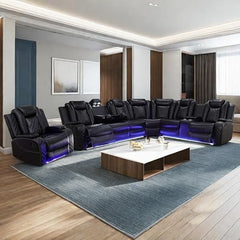 Power Recliner Sectional Sofa with LED Light & Storage Console