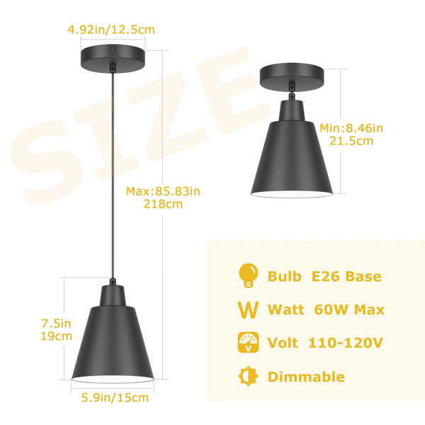 Industrial Pendant Lights 3-Pack – Adjustable Metal Ceiling Fixtures