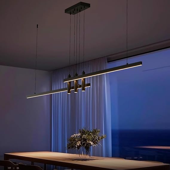 Modern Black Linear LED Pendant Light with Remote Control