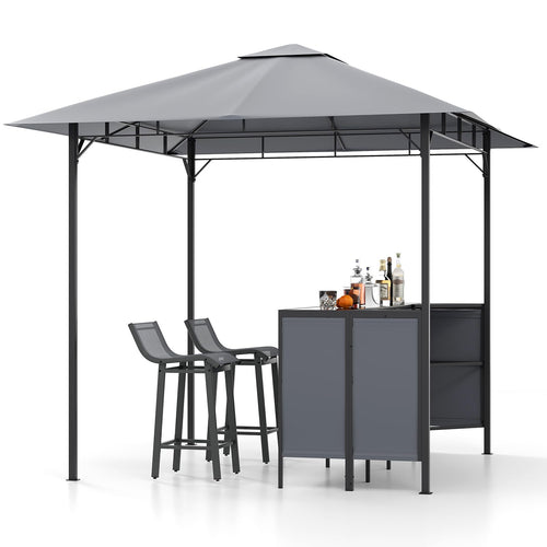 3-Piece Outdoor Bar Set with 8x8 FT Grill Gazebo & 2 Bar Stools