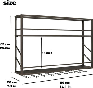 Wall Mounted 2-Tier Metal Wine Rack with Glass Holder