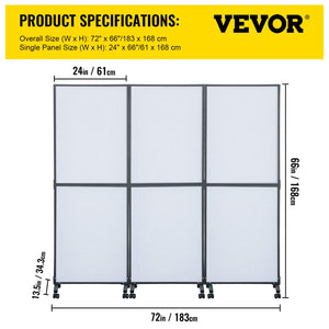 3-Panel Acoustic Office Room Divider 72"W x 66"H
