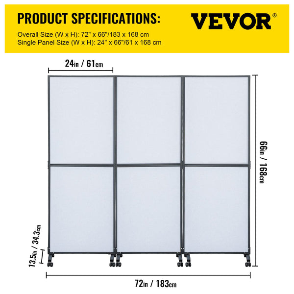 3-Panel Acoustic Office Room Divider 72"W x 66"H