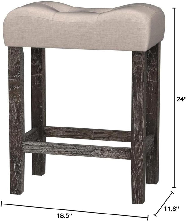 Roundhill Furniture Sora Button Tufted Counter Height Saddle Stools, Set of 2, Taupe