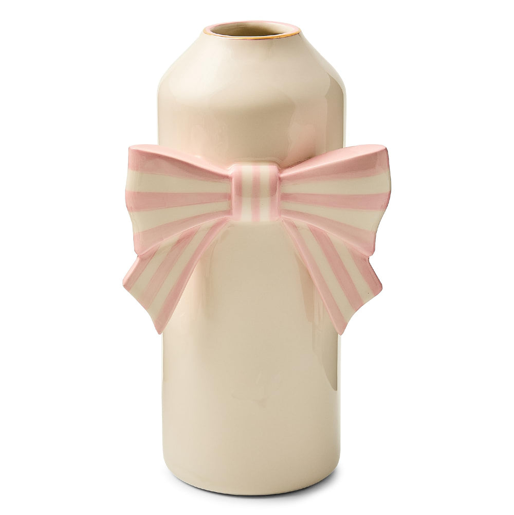 Pink Ceramic Bow Vase with Floral Accent