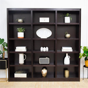 72" Triple Wide Wood Bookcase – 15 Shelves