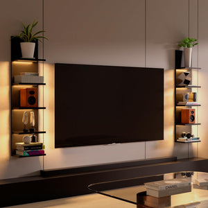 5-Tier Floating Wall Shelf Unit with LED Light